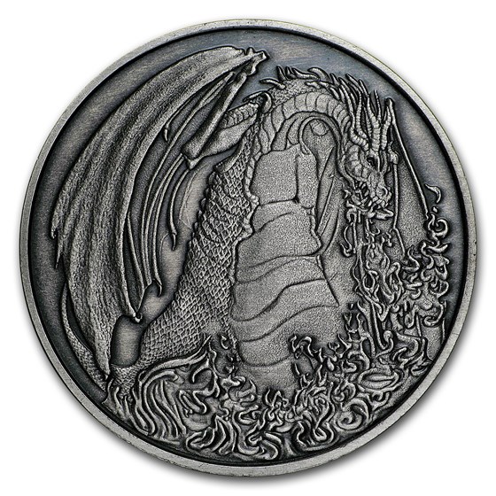 1 oz Silver Antique Round - Rare Elements (Fire Dragon) 1 oz Silver Antique Round - Rare Elements (Fire Dragon)